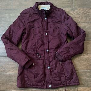 YMI maroon button up utility coat